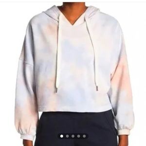 Eloidie Cropped  Tie dye Oversized Ballon Sleeve  Hooded Sweatshirt size M